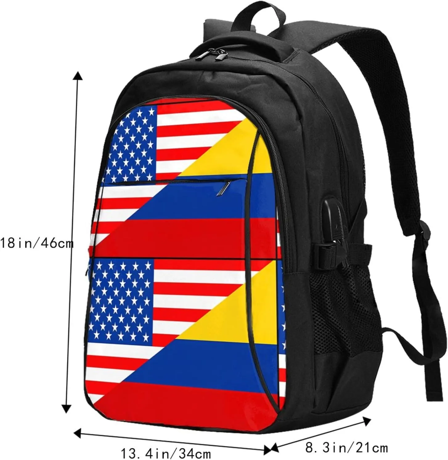 Colombian Colombia American Flag Travel Backpacks Casual Backpack Large Capacity Laptop Rucksack Luggage Daypacks with USB Charging Port Multi-Pockets Bags for Hiking