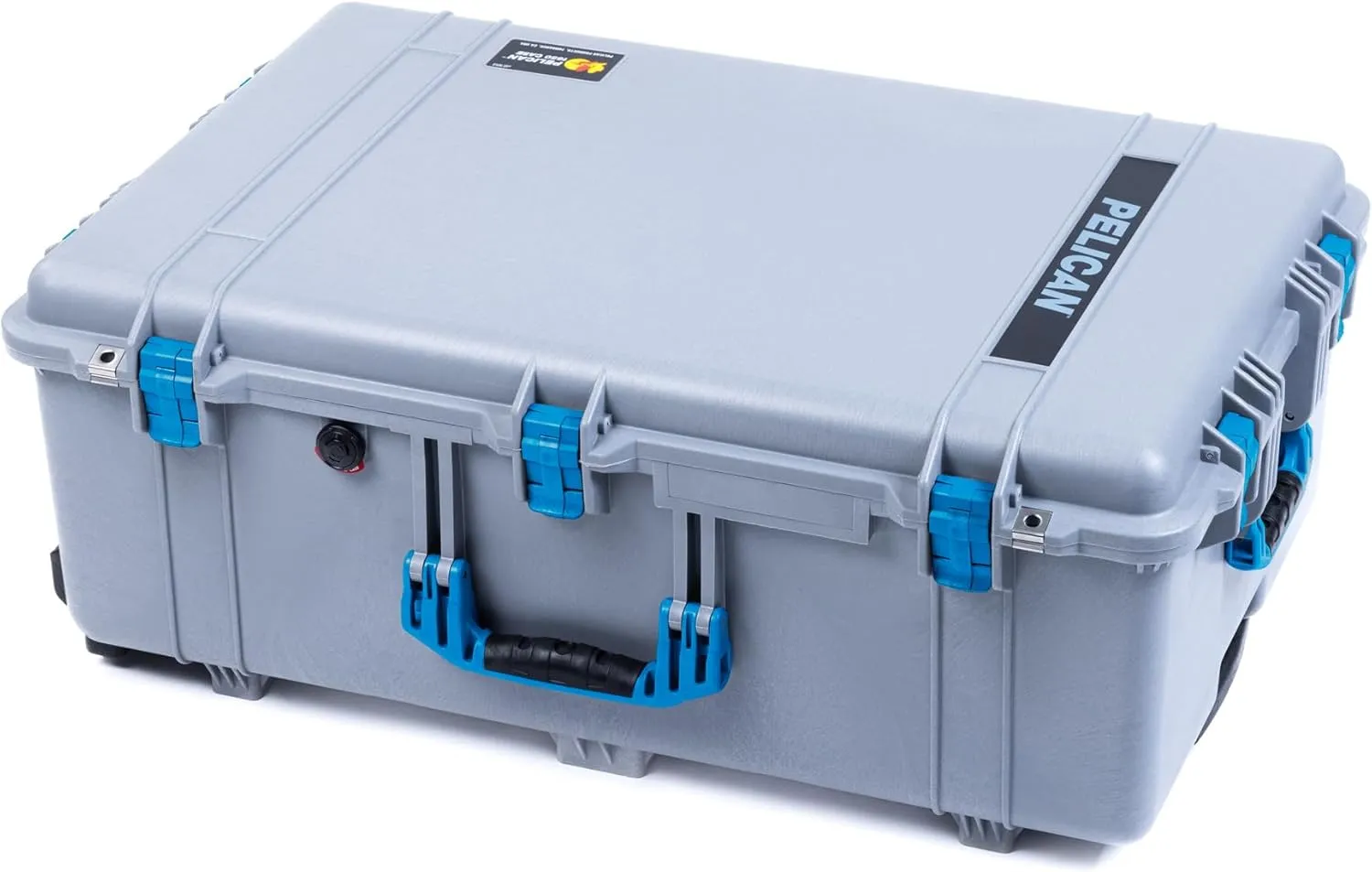 ColorCase Pelican 1650 Case Silver - Large Sized Rolling Waterproof Case with Pick & Pluck Foam & Convoluted Lid Foam - Blue Handles & Latches