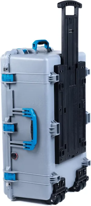ColorCase Pelican 1650 Case Silver - Large Sized Rolling Waterproof Case with Pick & Pluck Foam & Convoluted Lid Foam - Blue Handles & Latches