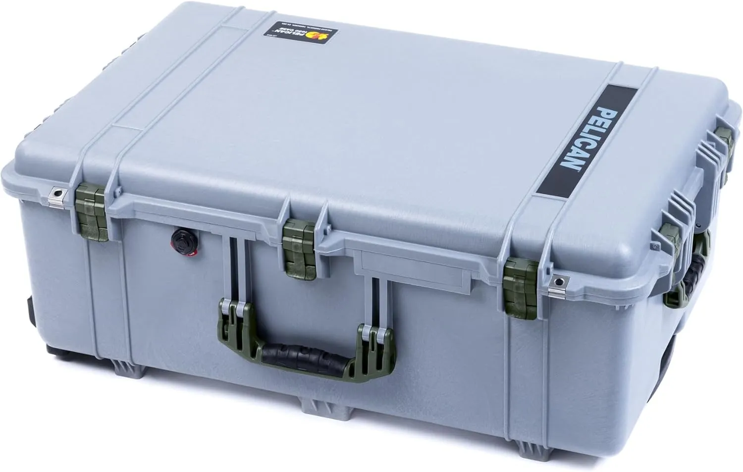 ColorCase Pelican 1650 Case Silver - Large Sized Rolling Waterproof Case with Pick & Pluck Foam & Convoluted Lid Foam - OD Green Handles & Latches
