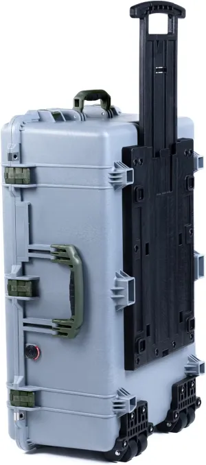ColorCase Pelican 1650 Case Silver - Large Sized Rolling Waterproof Case with Pick & Pluck Foam & Convoluted Lid Foam - OD Green Handles & Latches