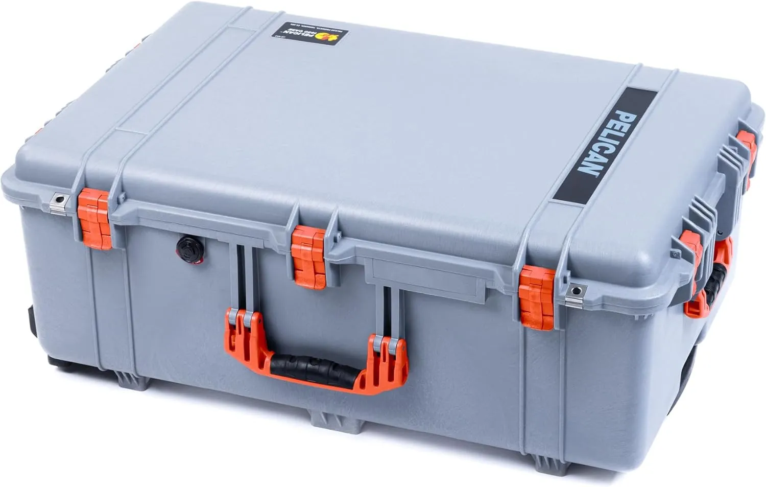 ColorCase Pelican 1650 Case Silver - Large Sized Rolling Waterproof Case with Pick & Pluck Foam & Convoluted Lid Foam - Orange Handles & Latches