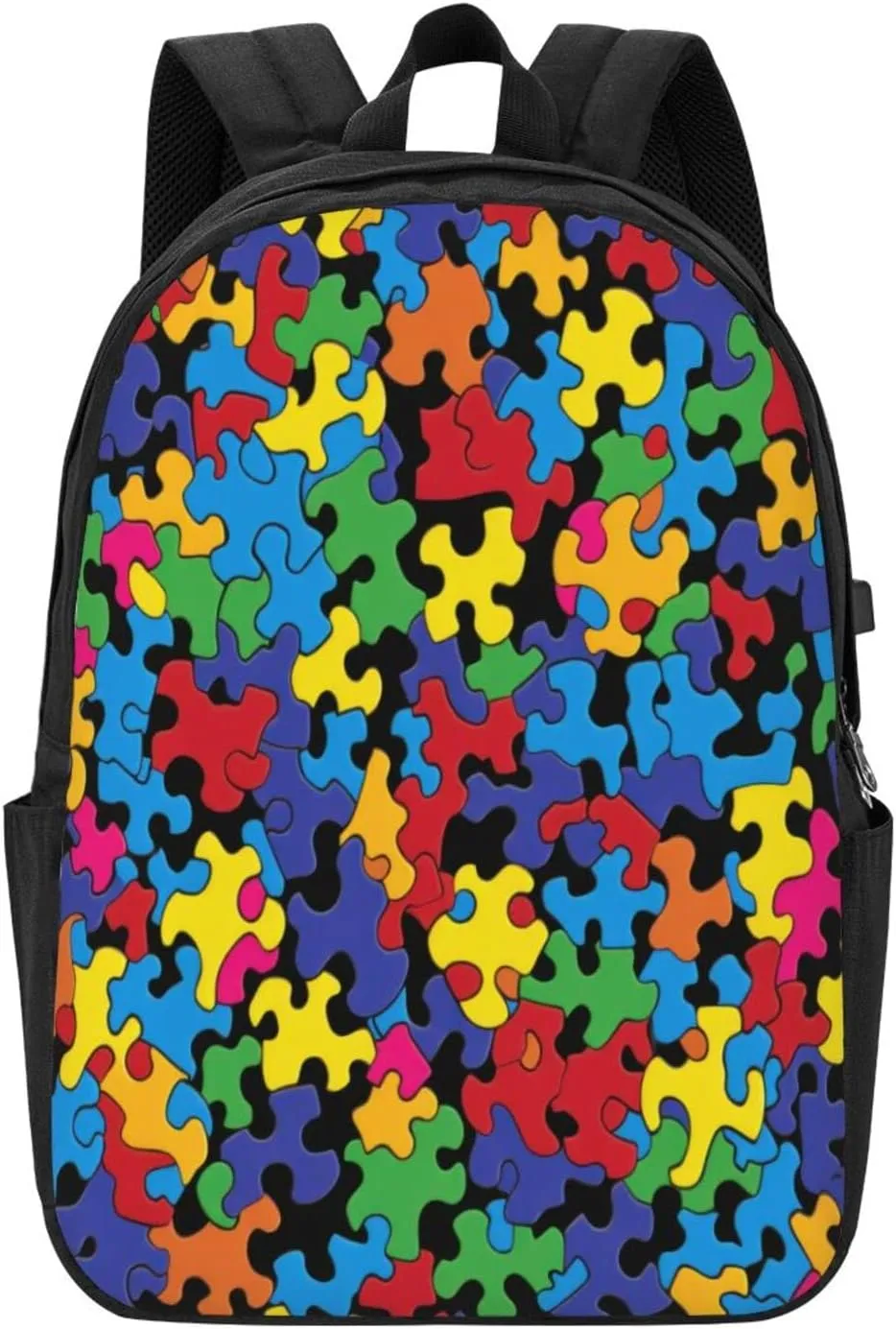 Colorful Autism Awareness Travel Laptop Backpack for Women Men, 17 Inch Business Backpack with USB Charger Port