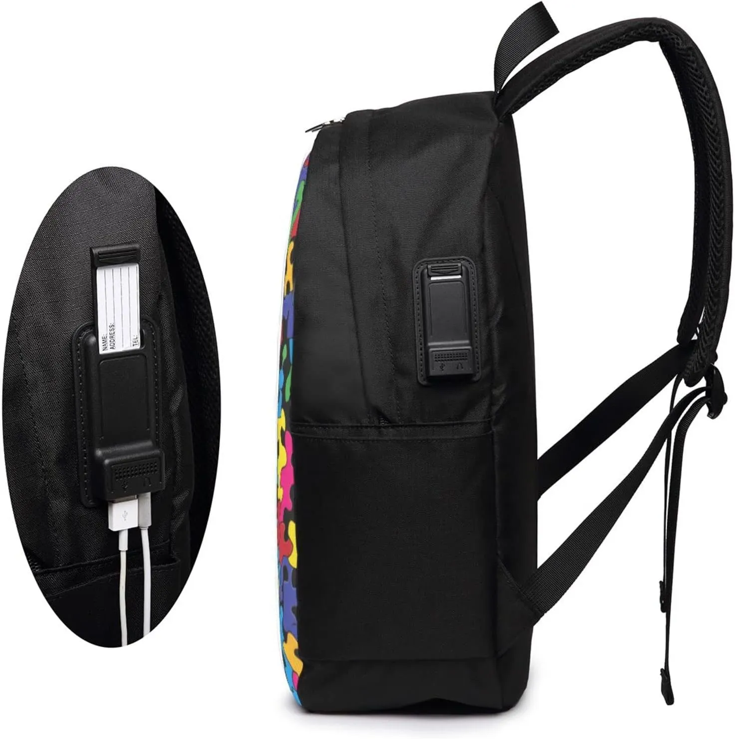 Colorful Autism Awareness Travel Laptop Backpack for Women Men, 17 Inch Business Backpack with USB Charger Port