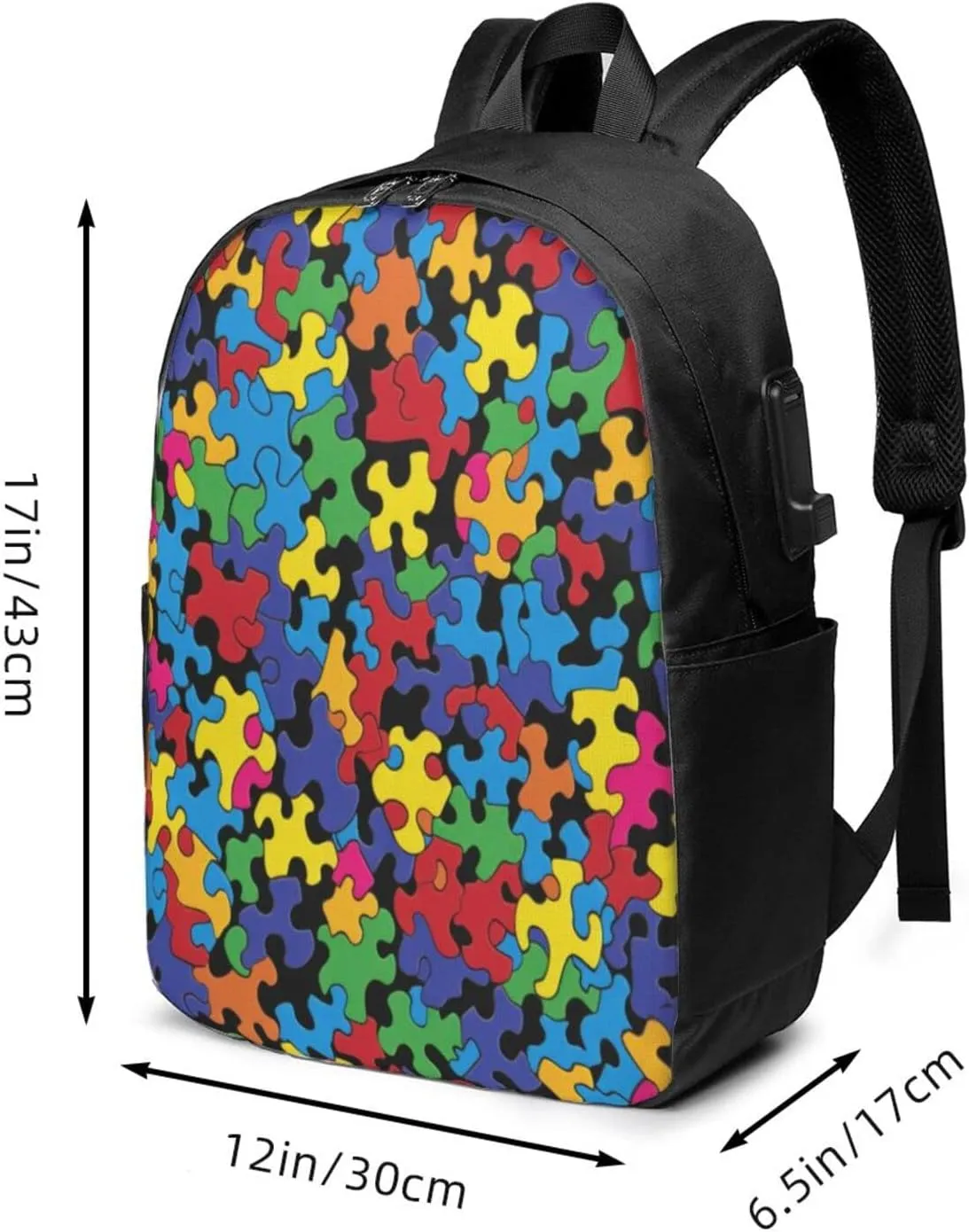 Colorful Autism Awareness Travel Laptop Backpack for Women Men, 17 Inch Business Backpack with USB Charger Port
