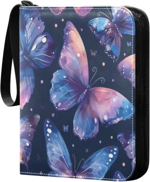Colorful Butterflies Card Binder 4-Pocket, 400 Pockets PU Waterproof Zippered Collector Card Album with 50 Removable Sleeves for Trading, Game Cards