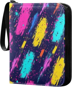 Colorful Neon Pattern Card Binder 4-Pocket, 400 Pockets PU Waterproof Zippered Collector Card Album with 50 Removable Sleeves for Trading, Game Cards