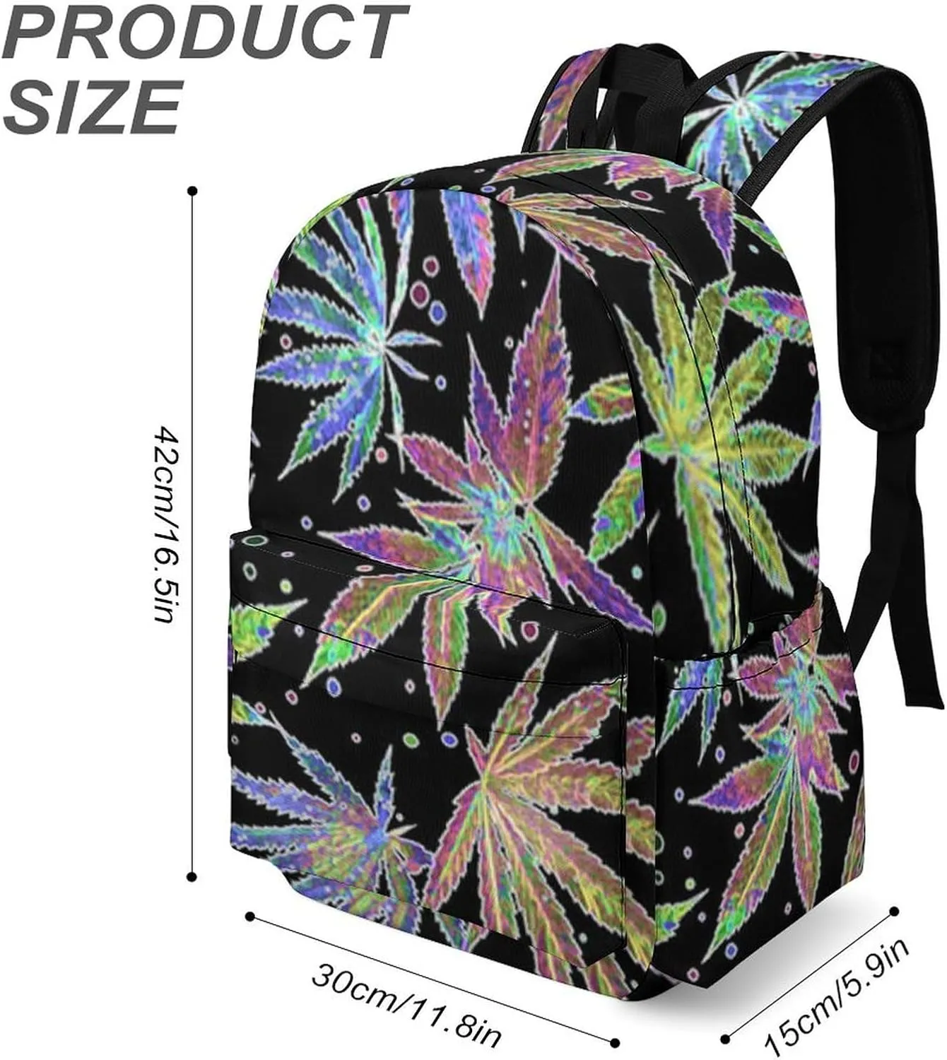 Colorful Neon Pot Leaf Weeds Casual Lightweight Large Capacity Travel Backpack Unisex
