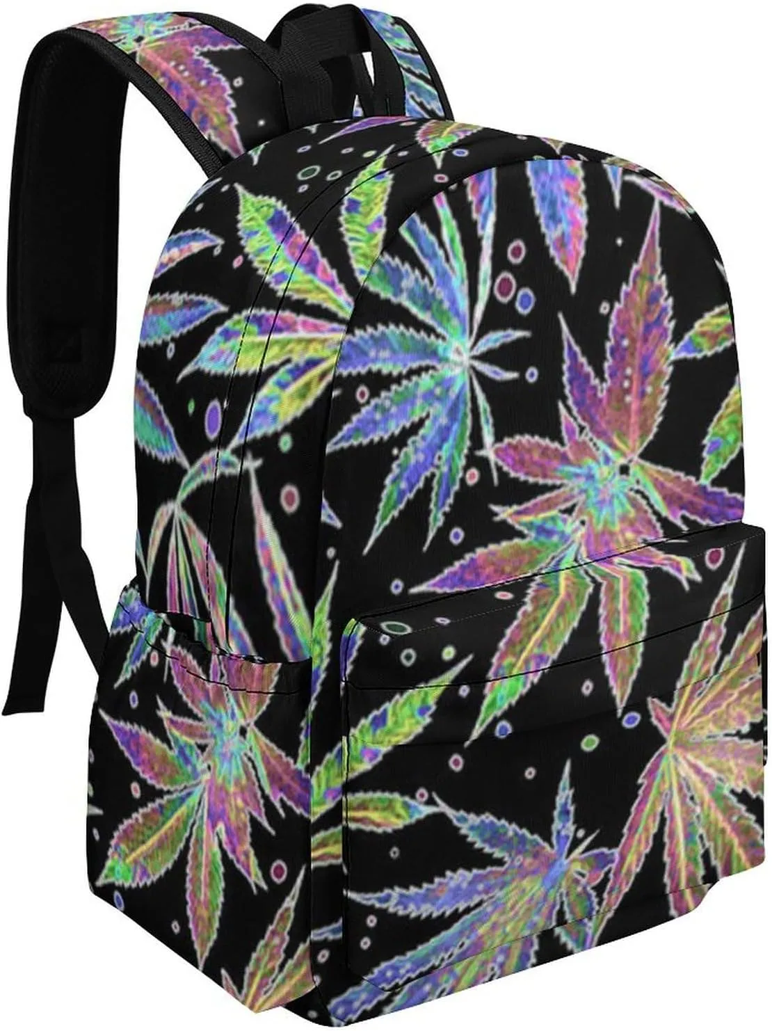 Colorful Neon Pot Leaf Weeds Casual Lightweight Large Capacity Travel Backpack Unisex
