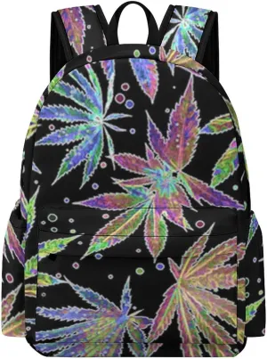 Colorful Neon Pot Leaf Weeds Casual Lightweight Large Capacity Travel Backpack Unisex