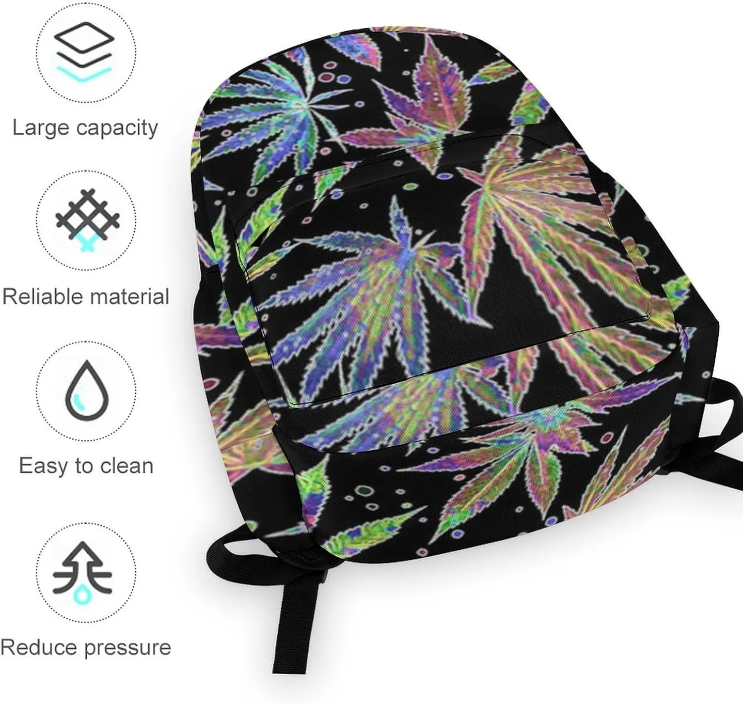 Colorful Neon Pot Leaf Weeds Casual Lightweight Large Capacity Travel Backpack Unisex