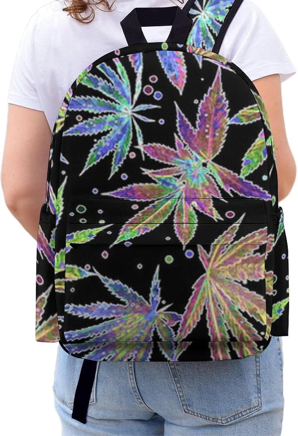 Colorful Neon Pot Leaf Weeds Casual Lightweight Large Capacity Travel Backpack Unisex