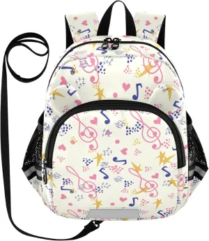 Colorful Notes Preschool Backpack Sheet Music Daycare Bookbag School Backpack with Traction Rope for Kids 3-6