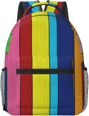 Colorful Painted Wood Planks Double Shoulder Laptop Backpack Daypack Travel Bag Tablet Backpack For Travel Hiking Work Outdoor pattern124