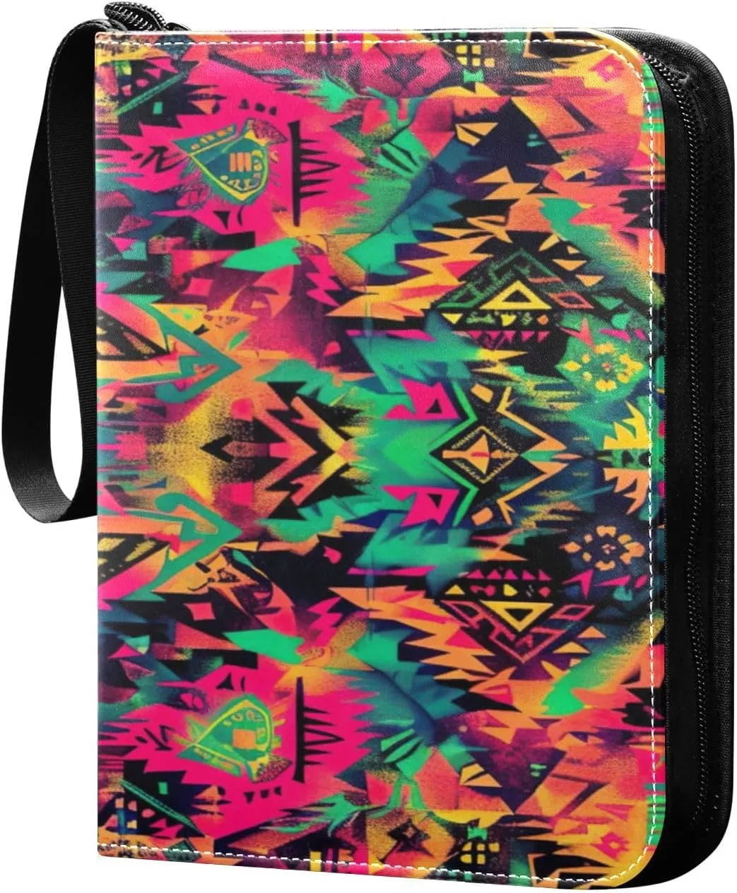 Colorful Tribal Design Card Binder 4-Pocket, 400 Pockets PU Waterproof Zippered Collector Card Album with 50 Removable Sleeves for Trading, Game Cards