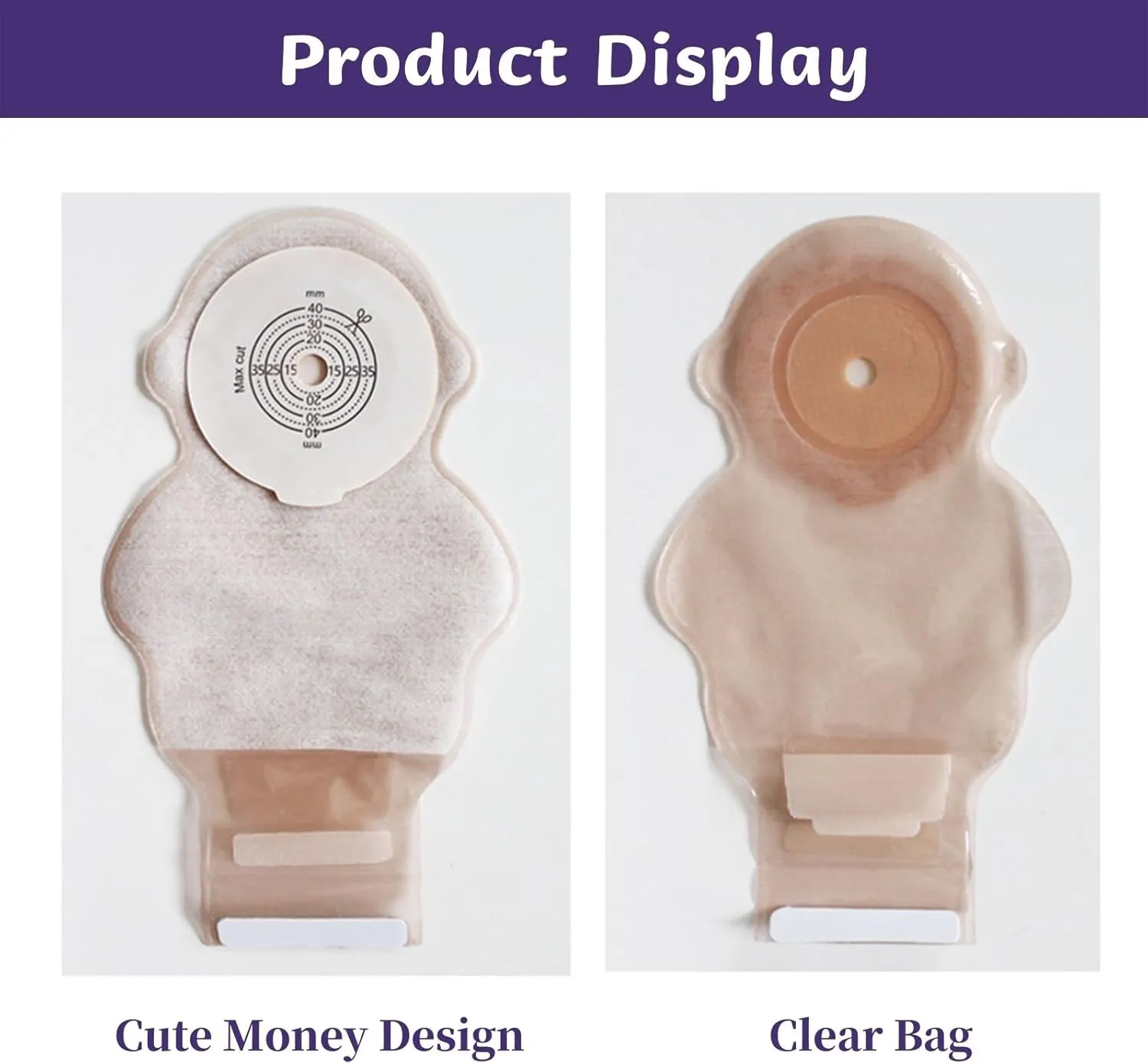 Colostomy Bag for Kids, One Piece Ostomy Bags Hook Loop Closure Drainable Pouches Children’s Ostomy Supplies Ileostomy Stoma Care Cut to Fit 15-40mm 10pcs