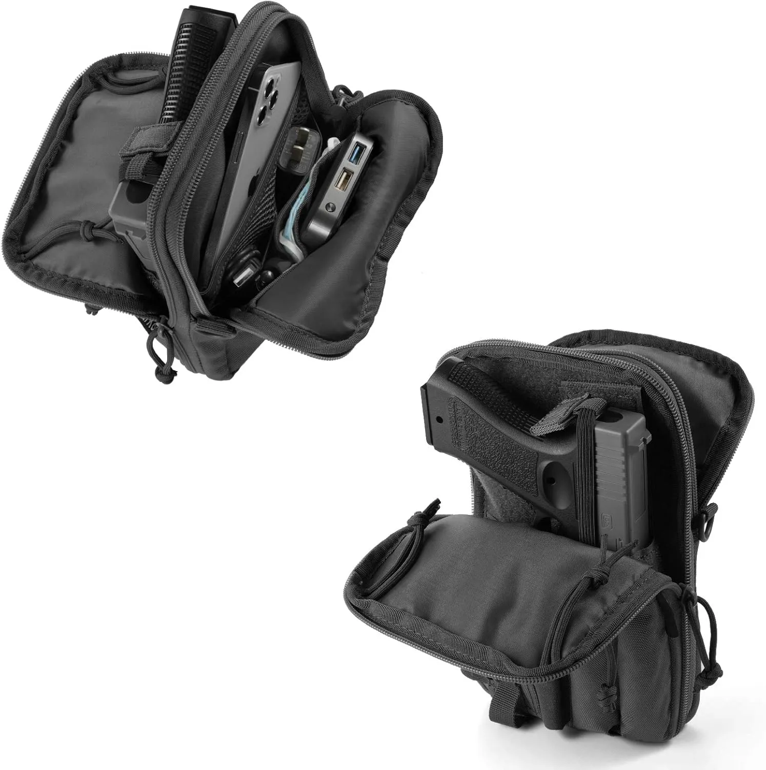 Concealed Pistol Pouch Multipurpose Carry Gun Bag Waist Molle Bag Fanny Pack with Pistol Holster in 9 inch Length and Phone Belt Clip Holder for Less Than 7 inches Smartphone…