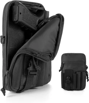 Concealed Pistol Pouch Multipurpose Carry Gun Bag Waist Molle Bag Fanny Pack with Pistol Holster in 9 inch Length and Phone Belt Clip Holder for Less Than 7 inches Smartphone…