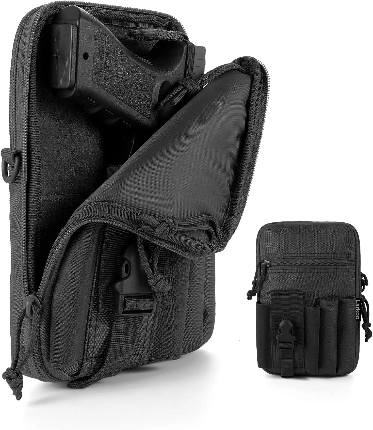 Concealed Pistol Pouch Multipurpose Carry Gun Bag Waist Molle Bag Fanny Pack with Pistol Holster in 9 inch Length and Phone Belt Clip Holder for Less Than 7 inches Smartphone…