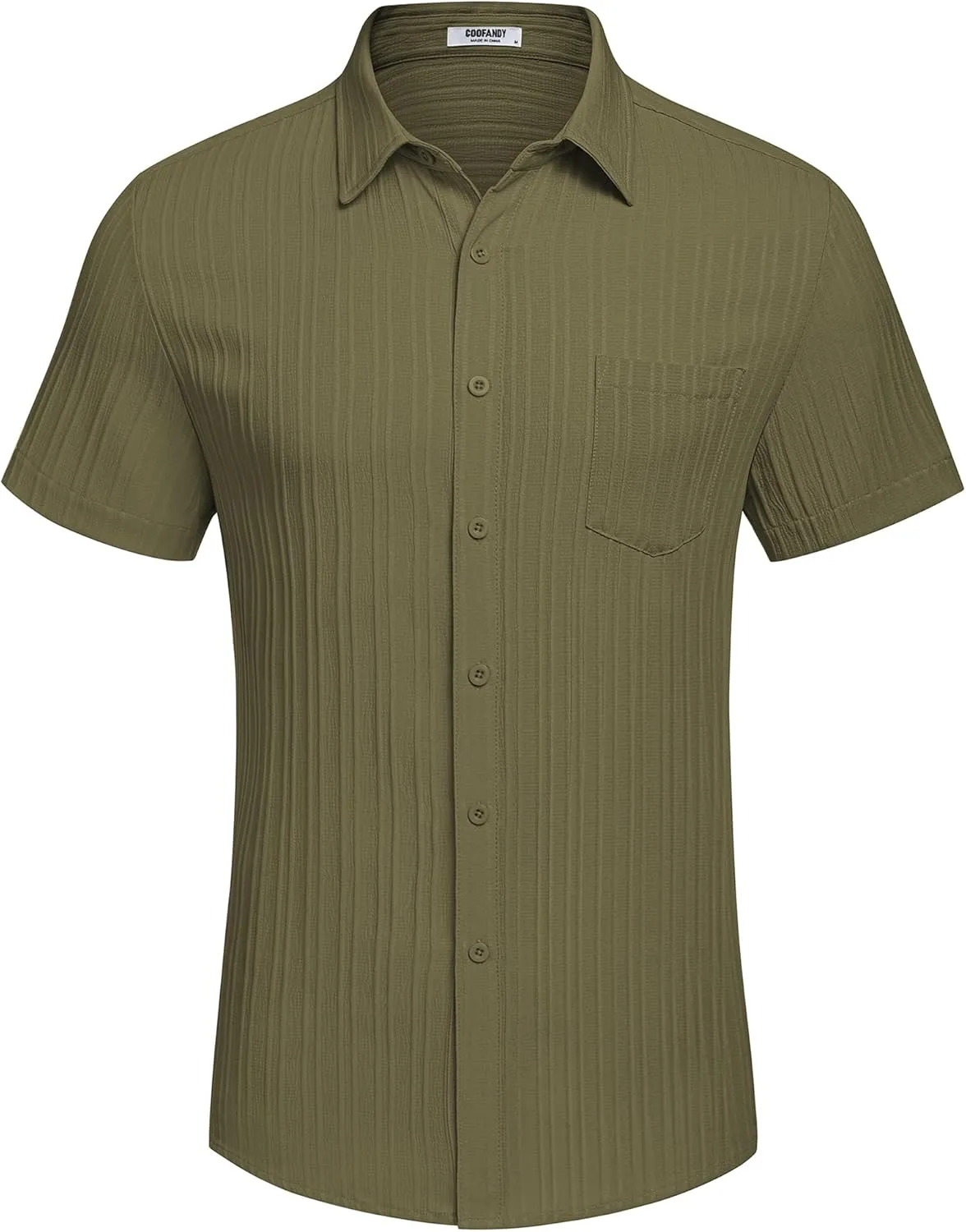 COOFANDY Men's Casual Button Down Shirts Short Sleeve Textured Summer Beach Shirt with Pocket