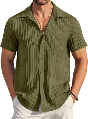 COOFANDY Men's Casual Button Down Shirts Short Sleeve Textured Summer Beach Shirt with Pocket