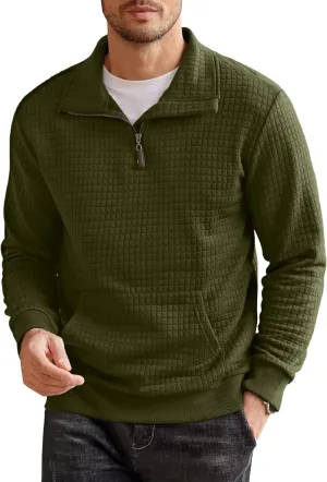 COOFANDY Mens Quarter Zip Sweatshirt Long Sleeve Casual Waffle Pullover Hoodies with Pocket