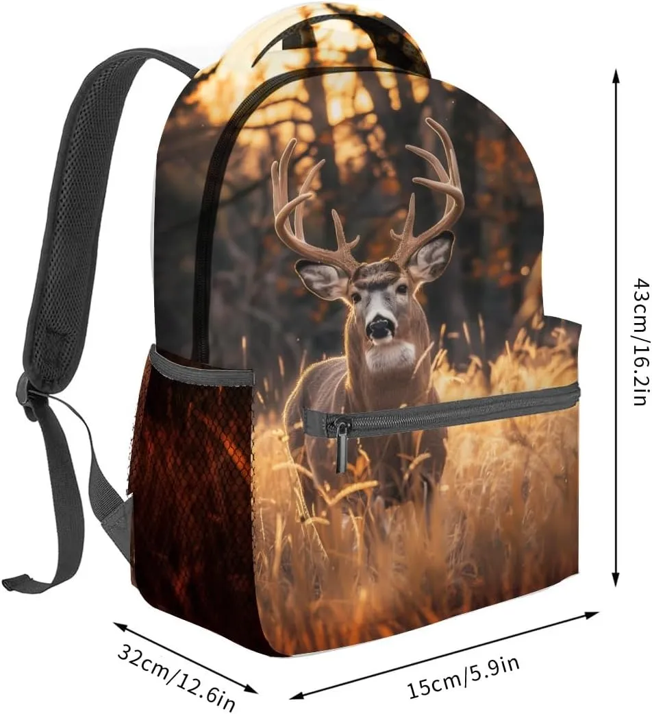 Cool Deer Backpack,Autumn Forest Polyester Backpacks,Lightweight Double Shoulder Back Pack for Kids Teens,Nature Retro Bookbag,School Bag Gifts,Casual Travel Daypack Book Packs
