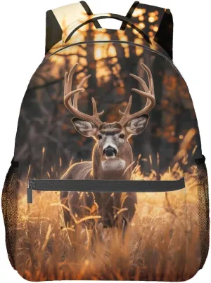 Cool Deer Backpack,Autumn Forest Polyester Backpacks,Lightweight Double Shoulder Back Pack for Kids Teens,Nature Retro Bookbag,School Bag Gifts,Casual Travel Daypack Book Packs