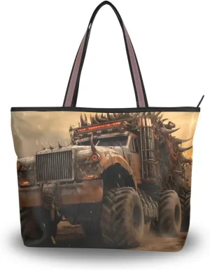 Cool Monster Truck Mad Tote Bag for Women Durable Designer Handbag with Zipper for Daily Use Travel L