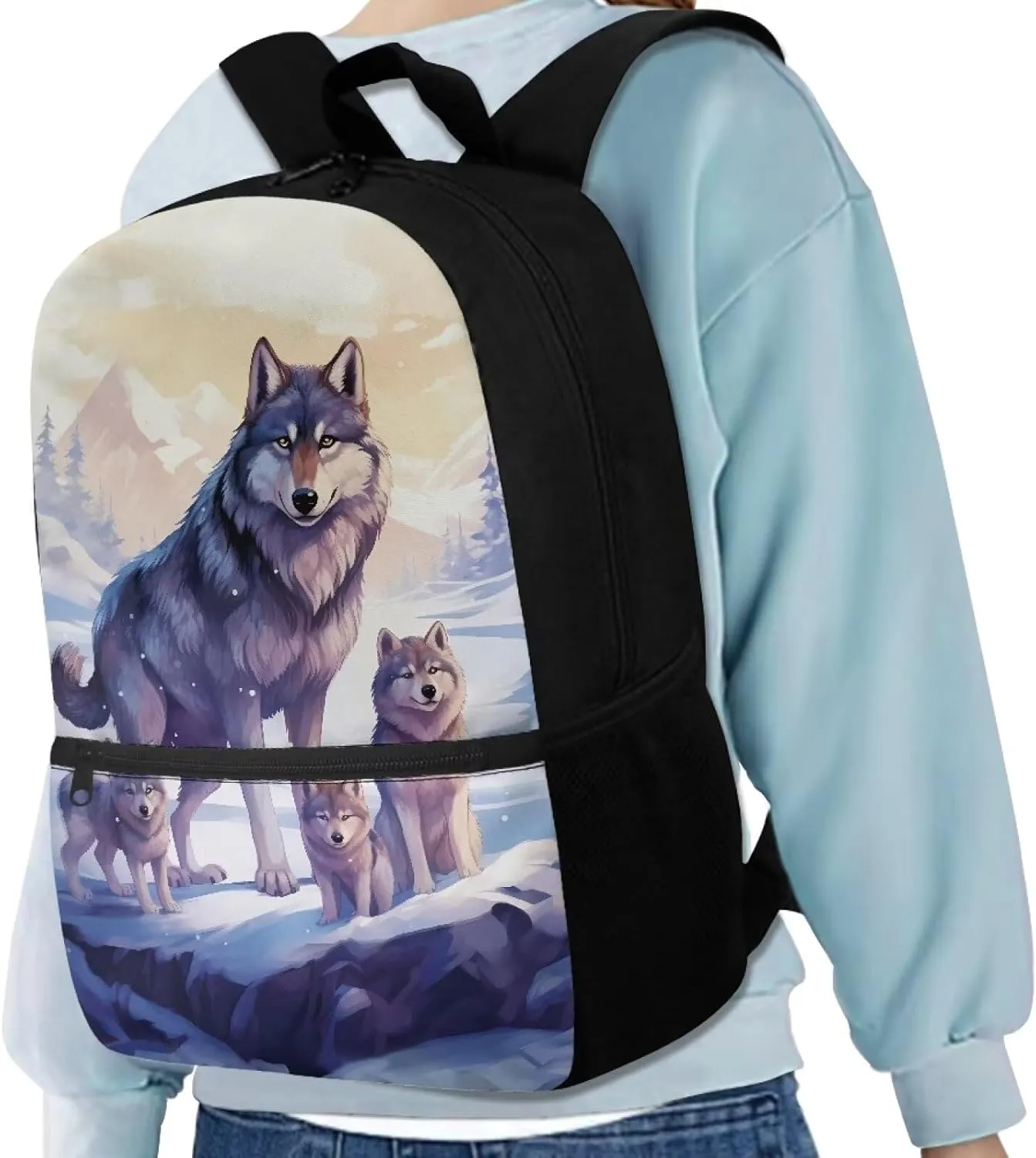Cool Wolf Backpack for School Boys 10-12 Middle School Bag Girls 8-12 Kids Bookbag with Water Bottle Holder Student Book Bags 5Th Grade/6Th Grade Teens Schoolbag Back to School
