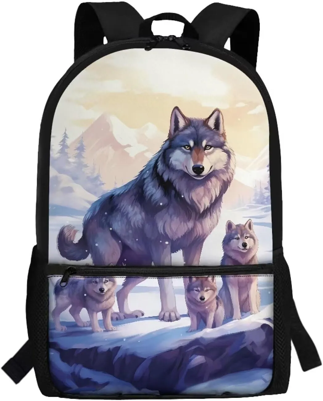 Cool Wolf Backpack for School Boys 10-12 Middle School Bag Girls 8-12 Kids Bookbag with Water Bottle Holder Student Book Bags 5Th Grade/6Th Grade Teens Schoolbag Back to School