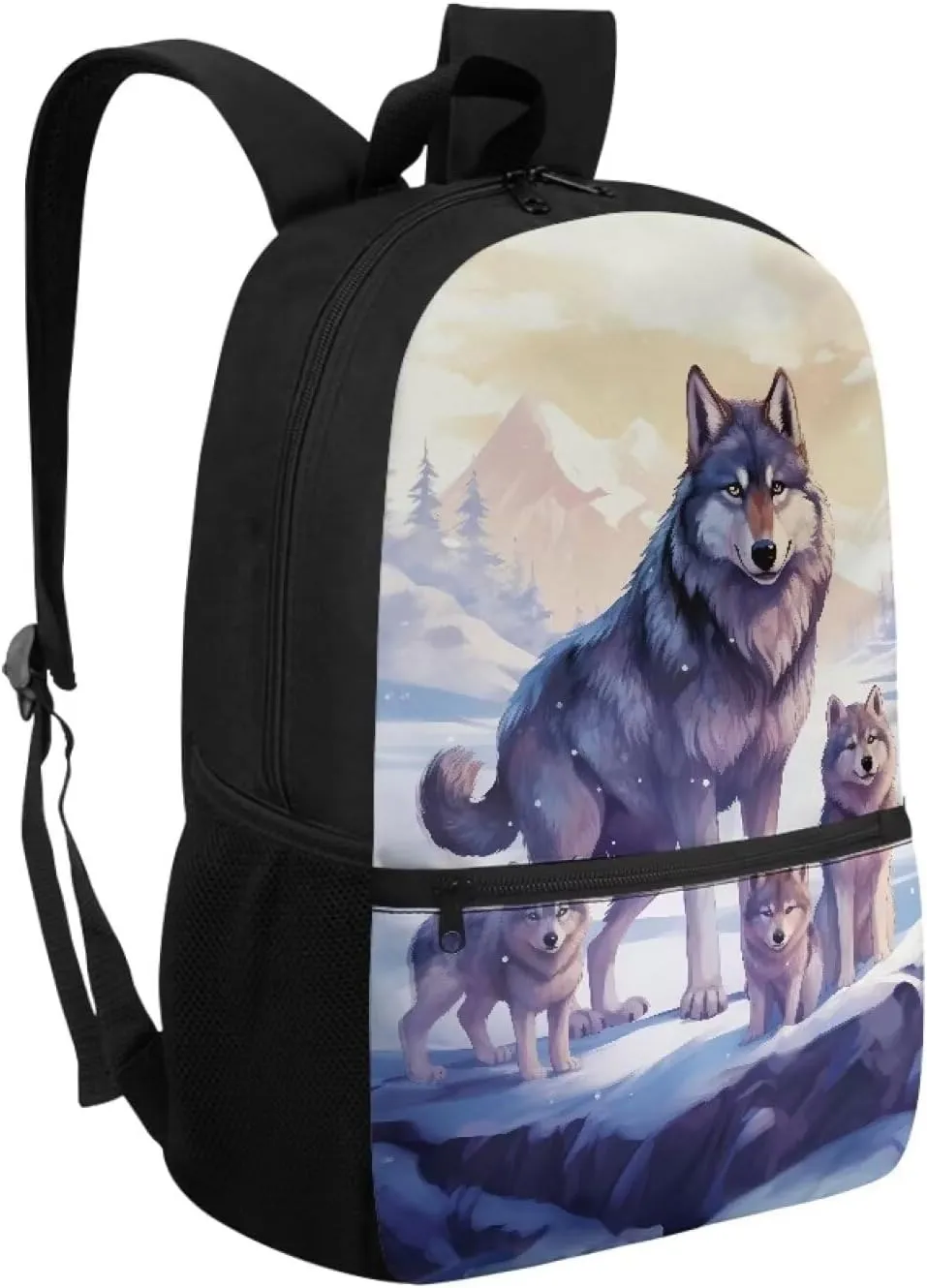 Cool Wolf Backpack for School Boys 10-12 Middle School Bag Girls 8-12 Kids Bookbag with Water Bottle Holder Student Book Bags 5Th Grade/6Th Grade Teens Schoolbag Back to School