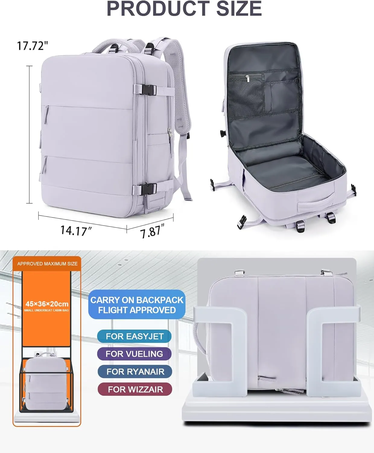 coowoz Large Travel Backpack Carry On for Women Man Gym Backpack with Laptop Compartment Mochila de Viaje Teacher Personal Item Backpack Rucksack Airplane Accessories Must Haves Purple