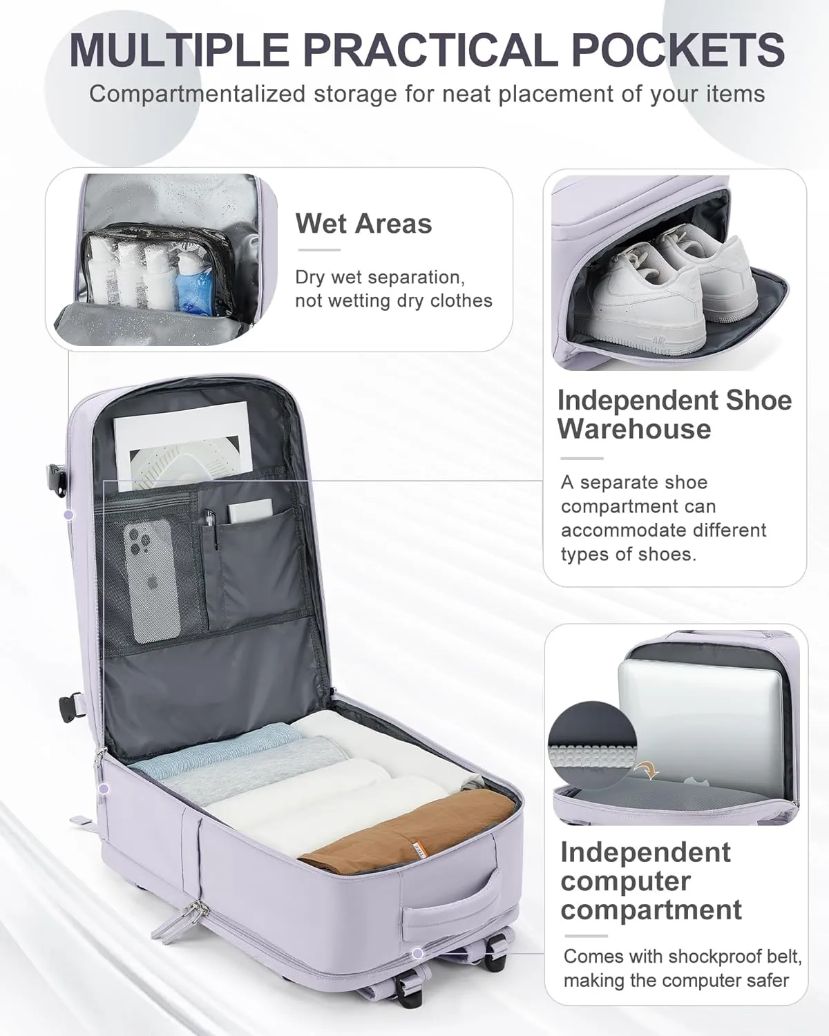 coowoz Large Travel Backpack Carry On for Women Man Gym Backpack with Laptop Compartment Mochila de Viaje Teacher Personal Item Backpack Rucksack Airplane Accessories Must Haves Purple