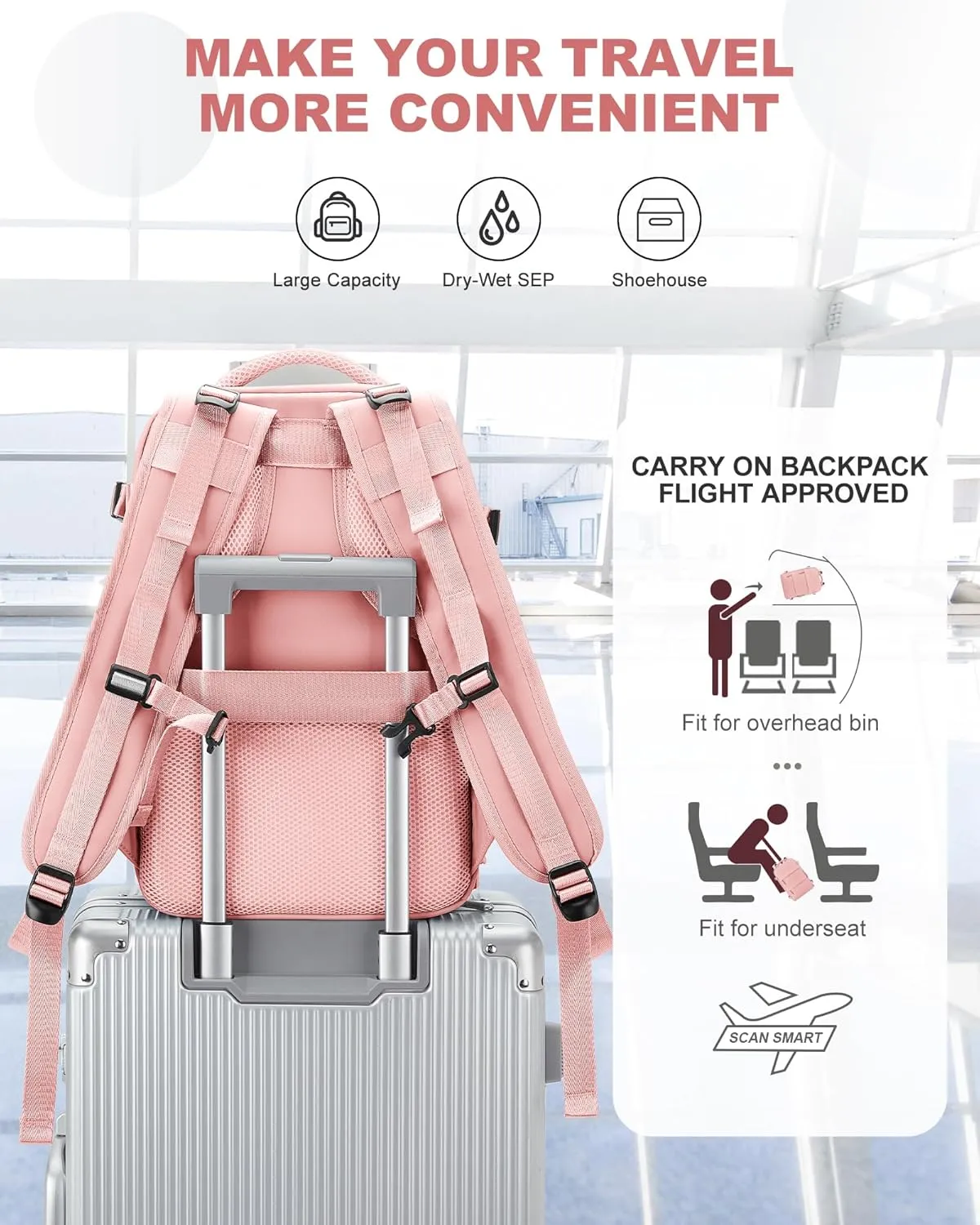 coowoz Travel Backpack Carry On for Women Man Gym Backpack with Laptop Compartment Mochila de Viaje Teacher Personal Item Backpack Airplane Accessories Must Haves Pink Small