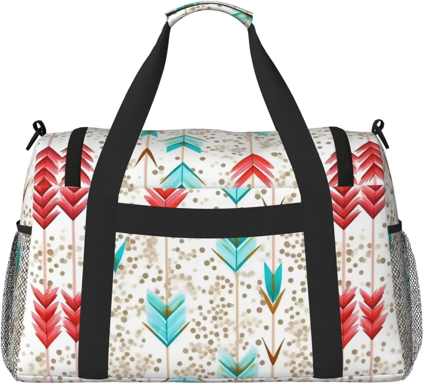 Coral And Teal Arrows Travel Duffel Bag With Zippers And Handles, Big Foldable Duffle Bag For Family Vacations