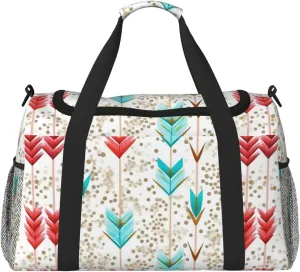 Coral And Teal Arrows Travel Duffel Bag With Zippers And Handles, Big Foldable Duffle Bag For Family Vacations