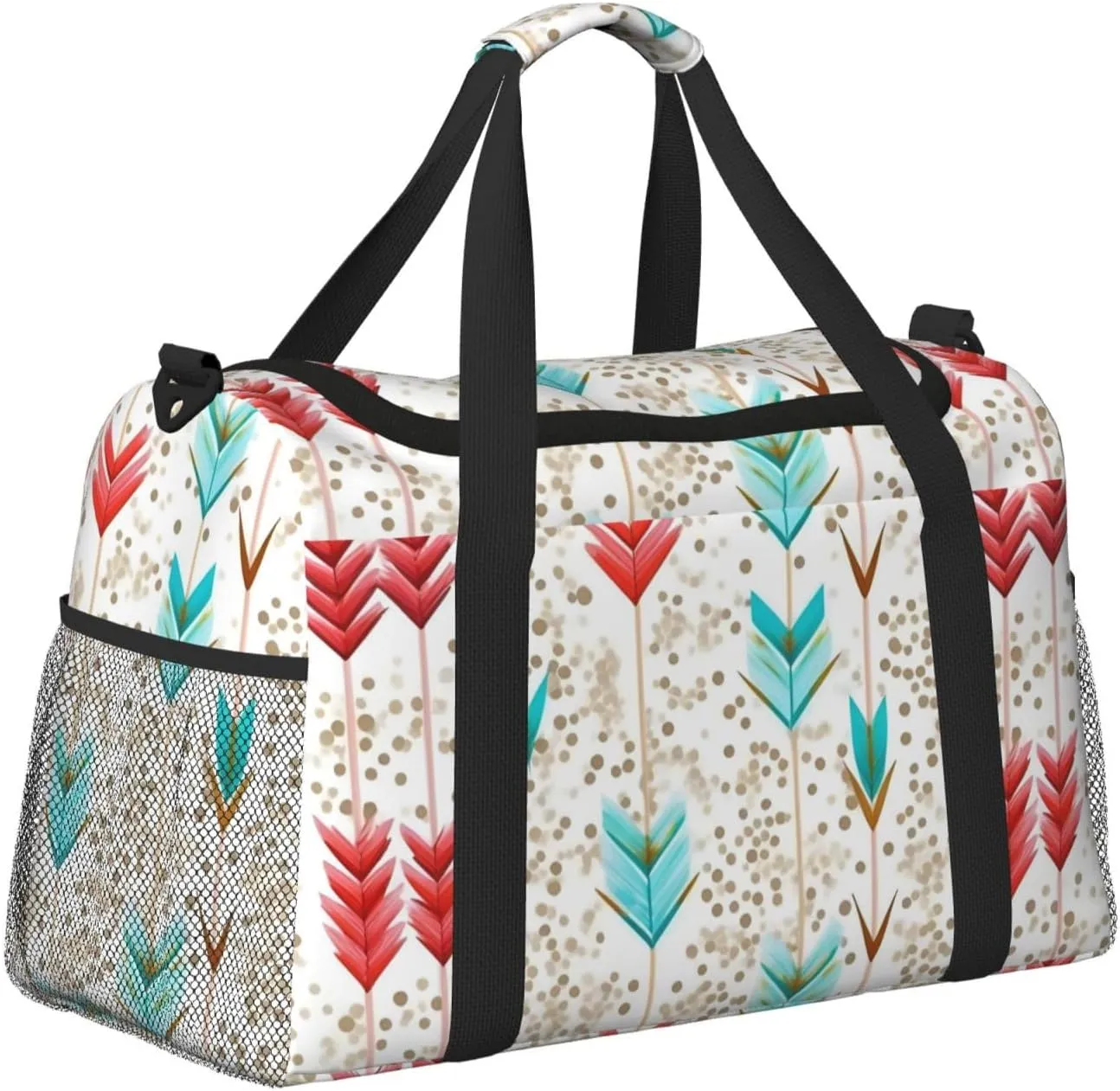 Coral And Teal Arrows Travel Duffel Bag With Zippers And Handles, Big Foldable Duffle Bag For Family Vacations