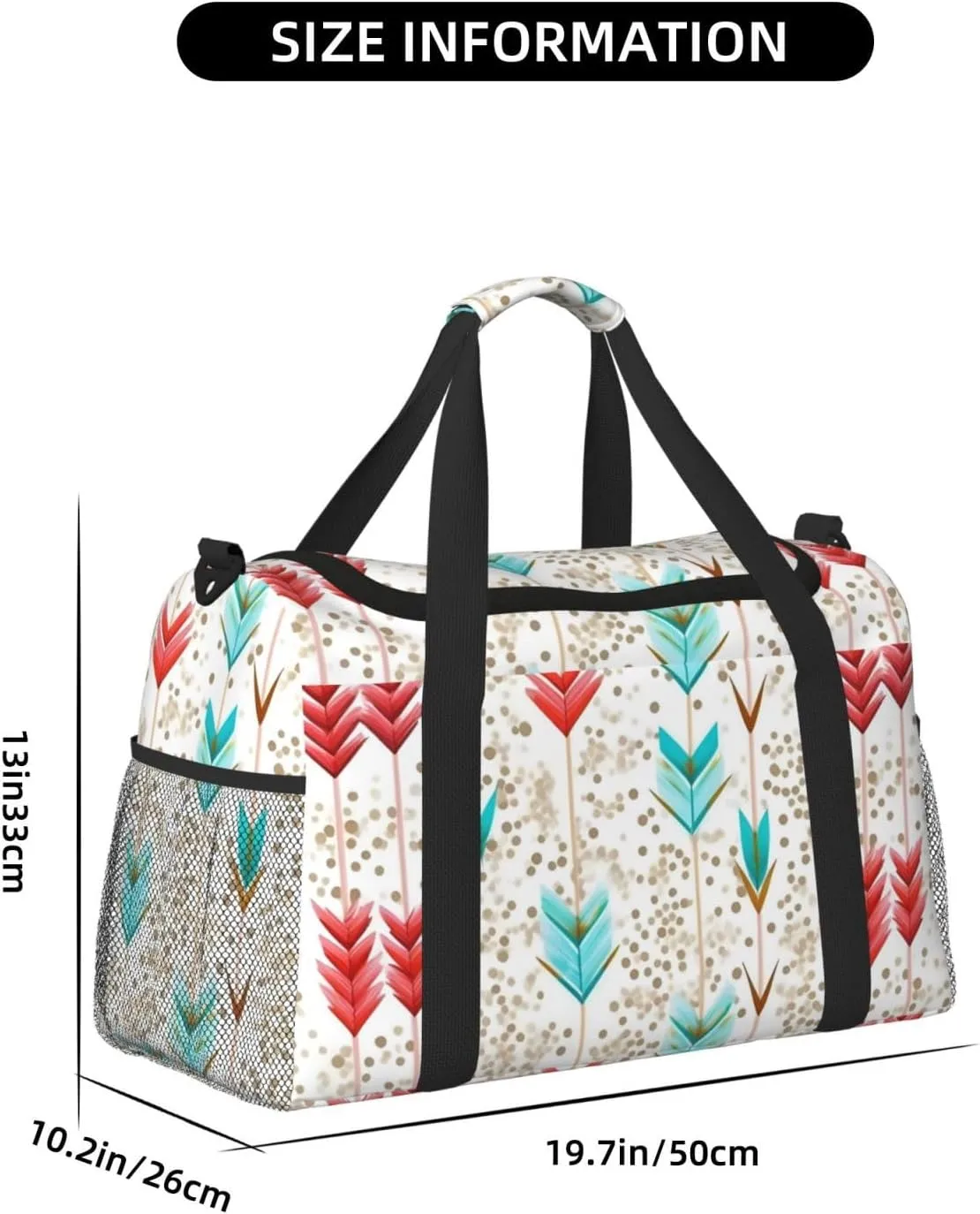 Coral And Teal Arrows Travel Duffel Bag With Zippers And Handles, Big Foldable Duffle Bag For Family Vacations