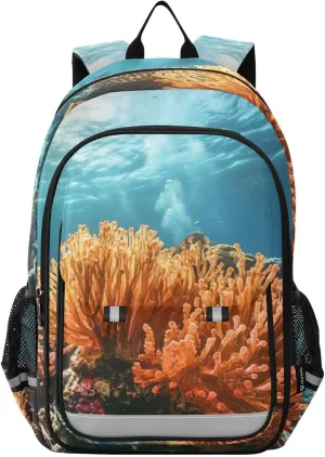 Coral Reef Underwater Backpack for Women Men Travel Laptop Daypack Shoulder Bag Book Bag Daypack with Reflective Strip 12.9” × 17.7”