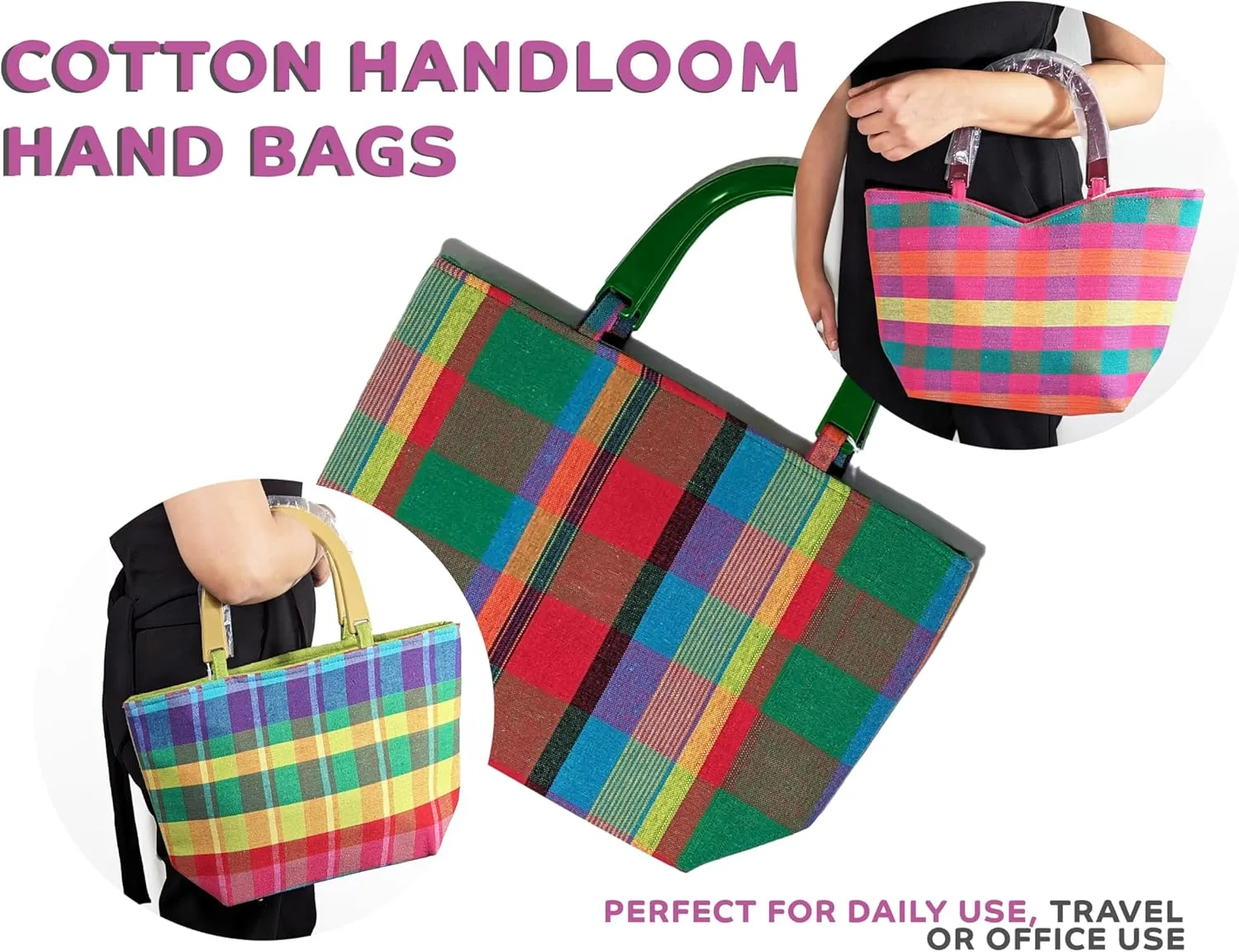 Cotton Handloom Hand bag, Great for everyday use, Double handles, Light weight