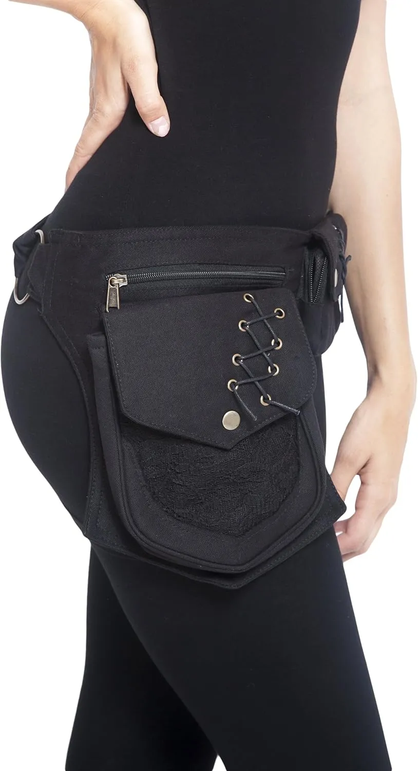 Cotton Practical Fannypack Waistbag Travel Utility Belt-Black