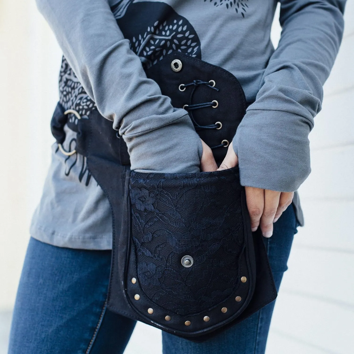 Cotton Practical Fannypack Waistbag Travel Utility Belt-Black