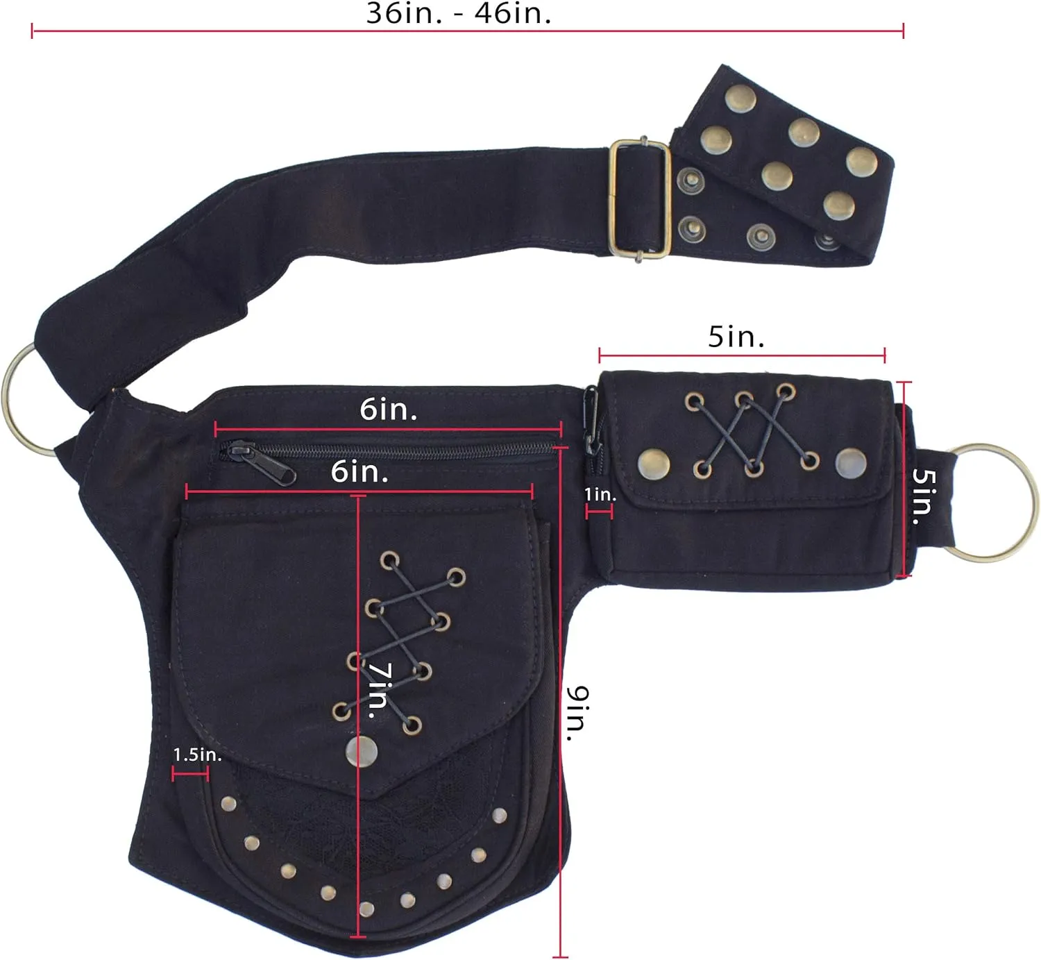 Cotton Practical Fannypack Waistbag Travel Utility Belt-Black
