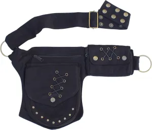 Cotton Practical Fannypack Waistbag Travel Utility Belt-Black
