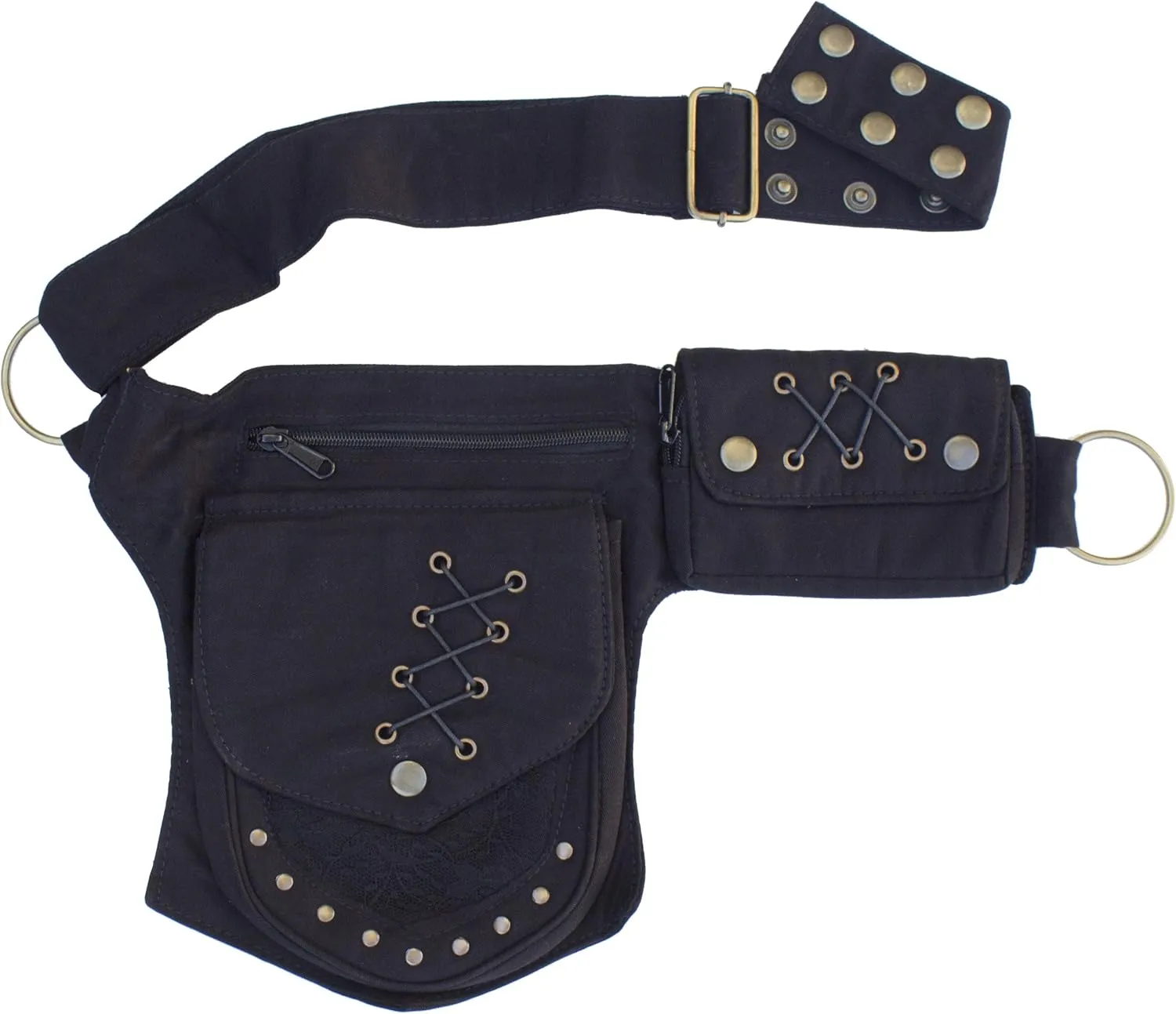 Cotton Practical Fannypack Waistbag Travel Utility Belt-Black