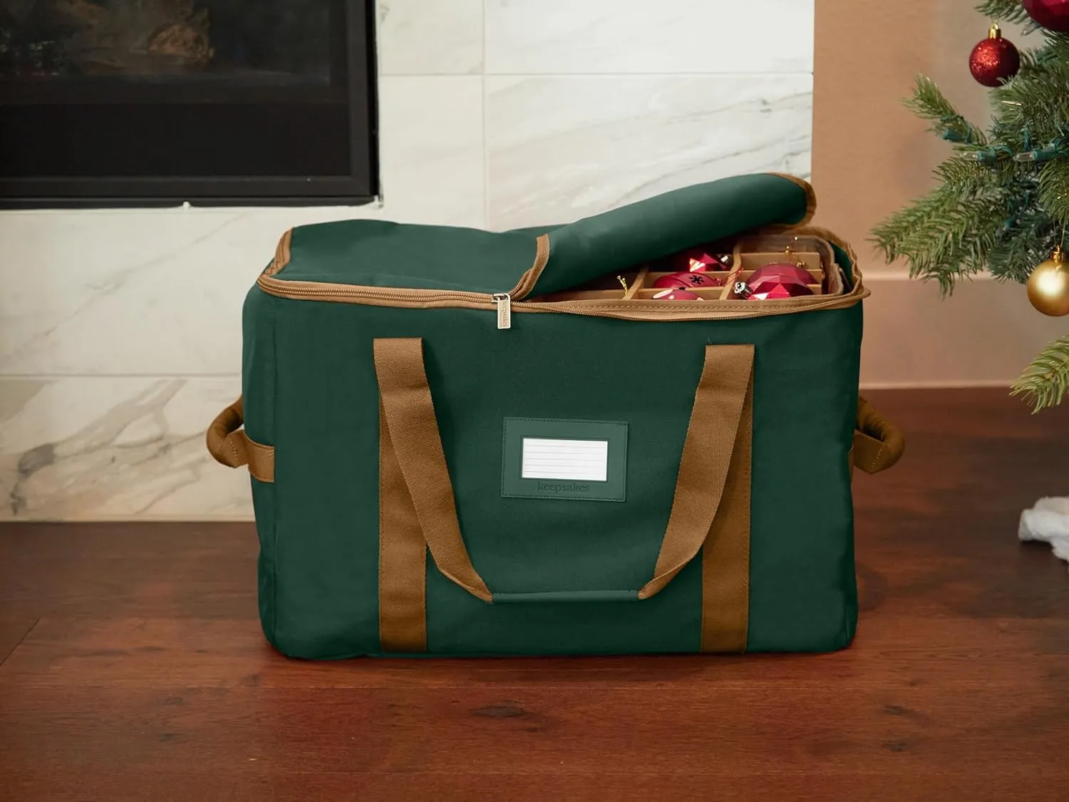 Covermates Keepsakes Adjustable Ornament Storage Bag, Carrying Handles, Padded Protection - Holiday Storage, Green