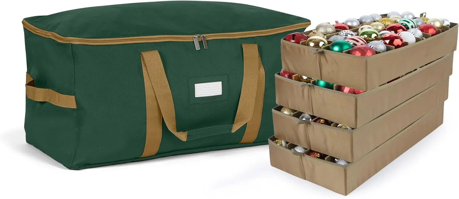 Covermates Keepsakes Adjustable Ornament Storage Bag, Carrying Handles, Padded Protection - Holiday Storage, Green