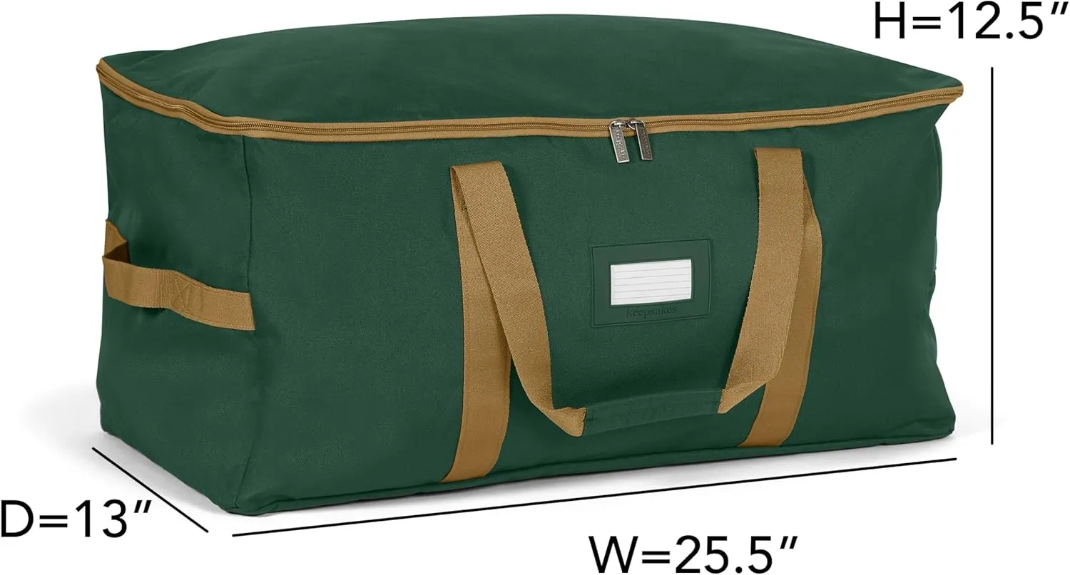 Covermates Keepsakes Adjustable Ornament Storage Bag, Carrying Handles, Padded Protection - Holiday Storage, Green