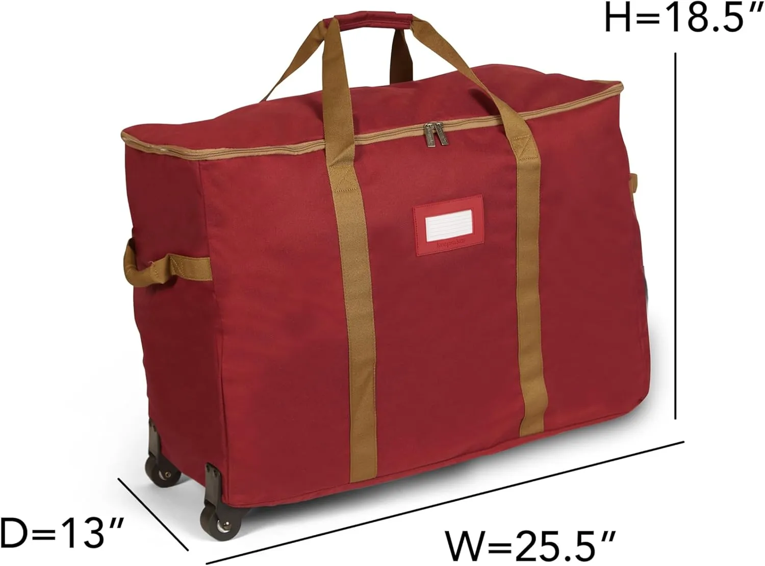 Covermates Keepsakes Rolling Treasurekeeper Storage Bag - Carrying Handles, ID Window, Dual Wheels - Holiday Storage, Red